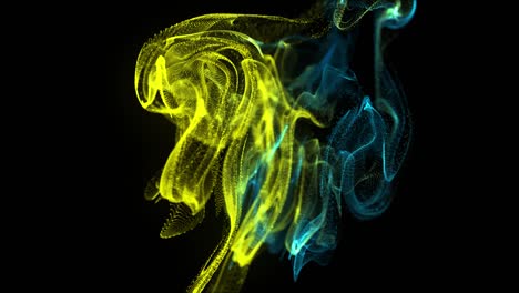 4k particle explosion - mushroom-flying powder grains - abstract digital energy slow motion particle background - colorful mushroom shaped explosion - particles flying dancing - a thousand points fly - yellow navy color