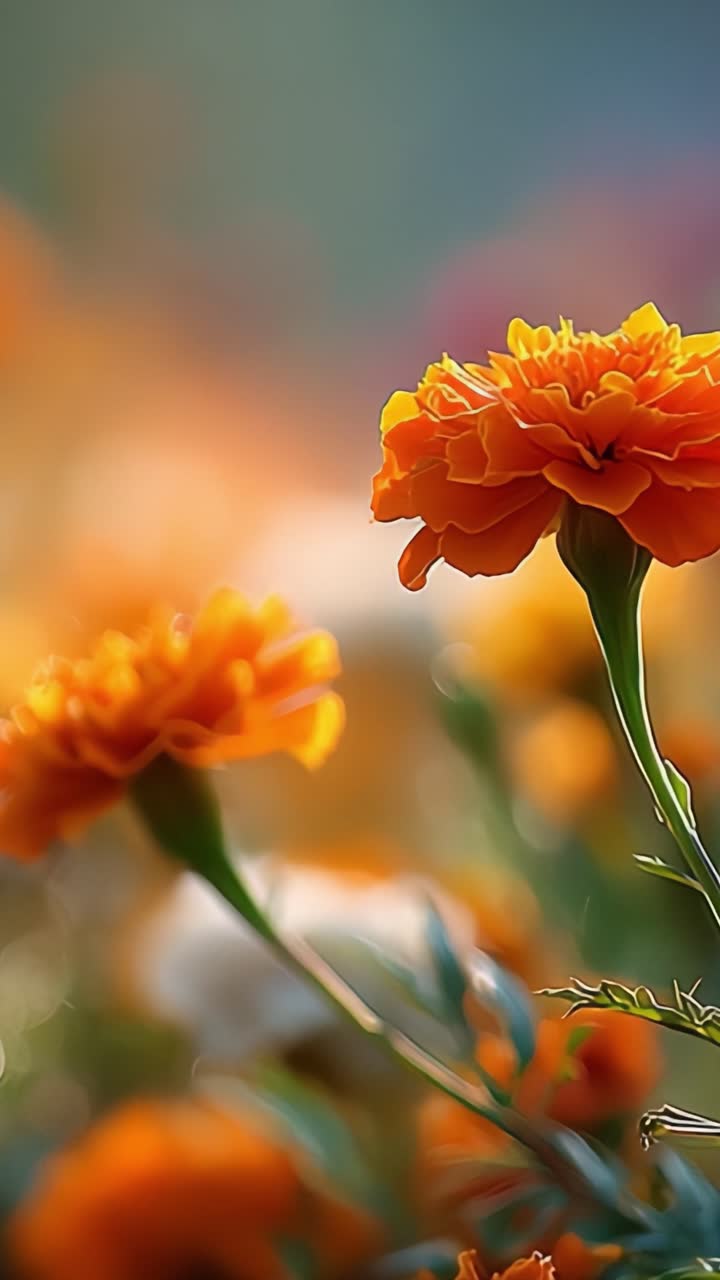 Tampilan Indah Bunga Marigold Oranye dengan Fokus Lembut, Menangkap Keindahan Warna Cerah dan Kelopak Halus Alam, Mempercantik Setiap Taman atau Ruang Luar