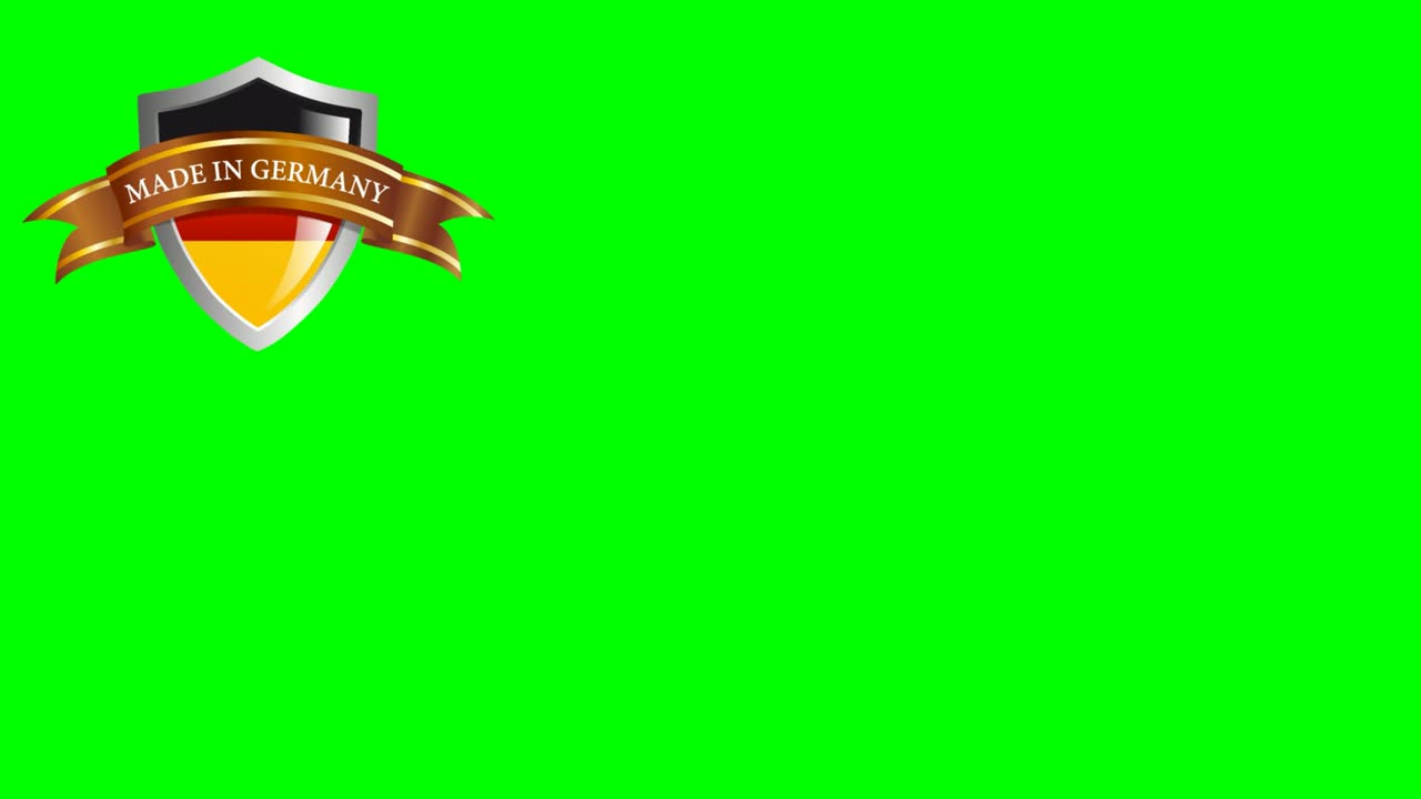 Vyrobeno v Německu, štít s vlajkou a stuhou s textem. Chroma klíč s prostorem pro text. 2D animace. Klip 4k pro GIF.
