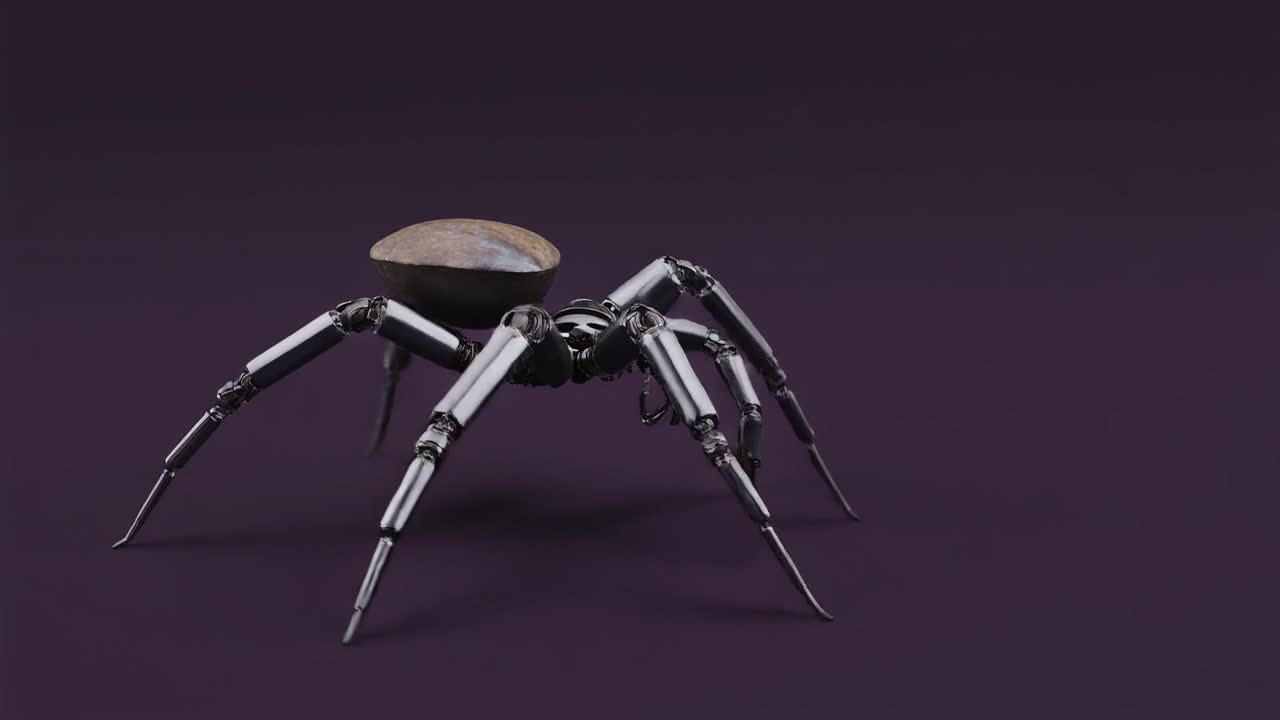 Futuristisk robotedderkop med metalliske ben, der bevæger sig let