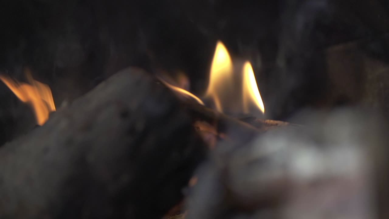 Close-Up of Burning Wood in a Fireplace