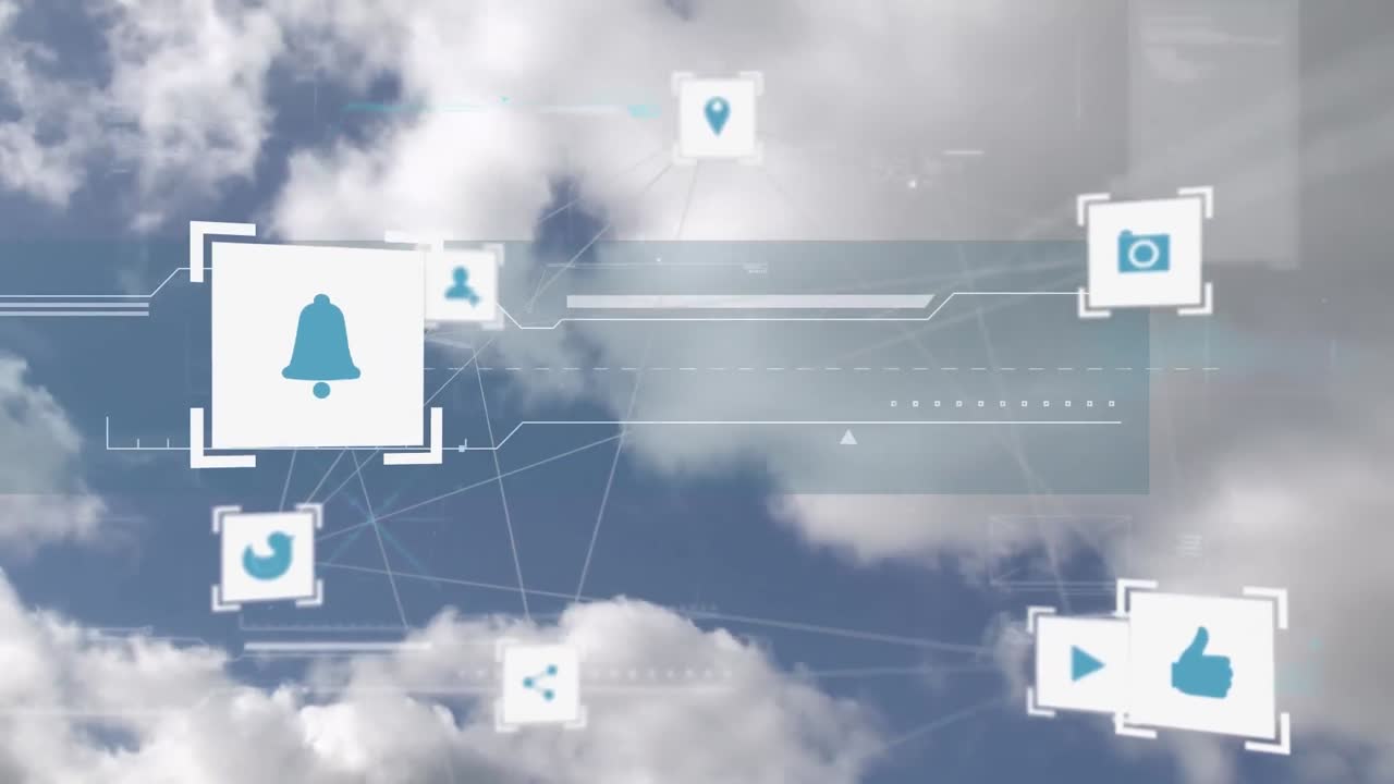 web de iconos de conexión contra el cielo azul