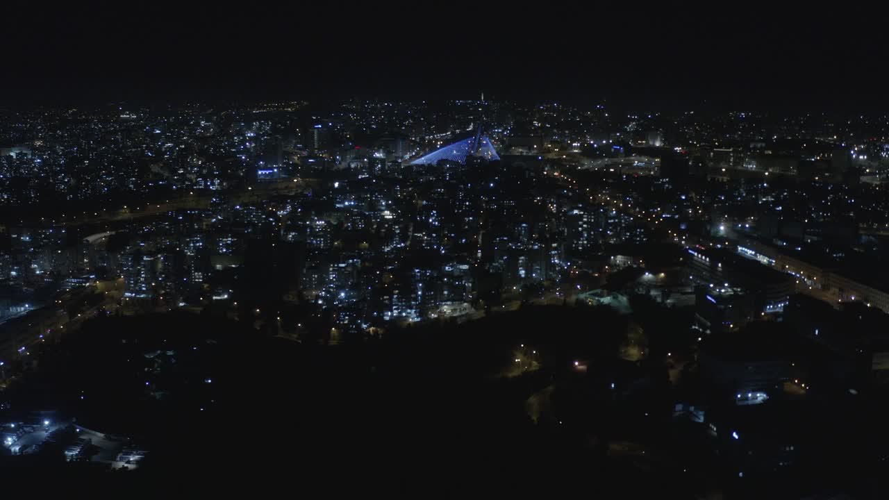 밤에 예루살렘의 주요 입구, 공중 사진