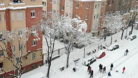 heavily snowed street of madrid viewed from a window