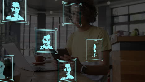 in school, animation of facial recognition technology analyzing diverse individuals