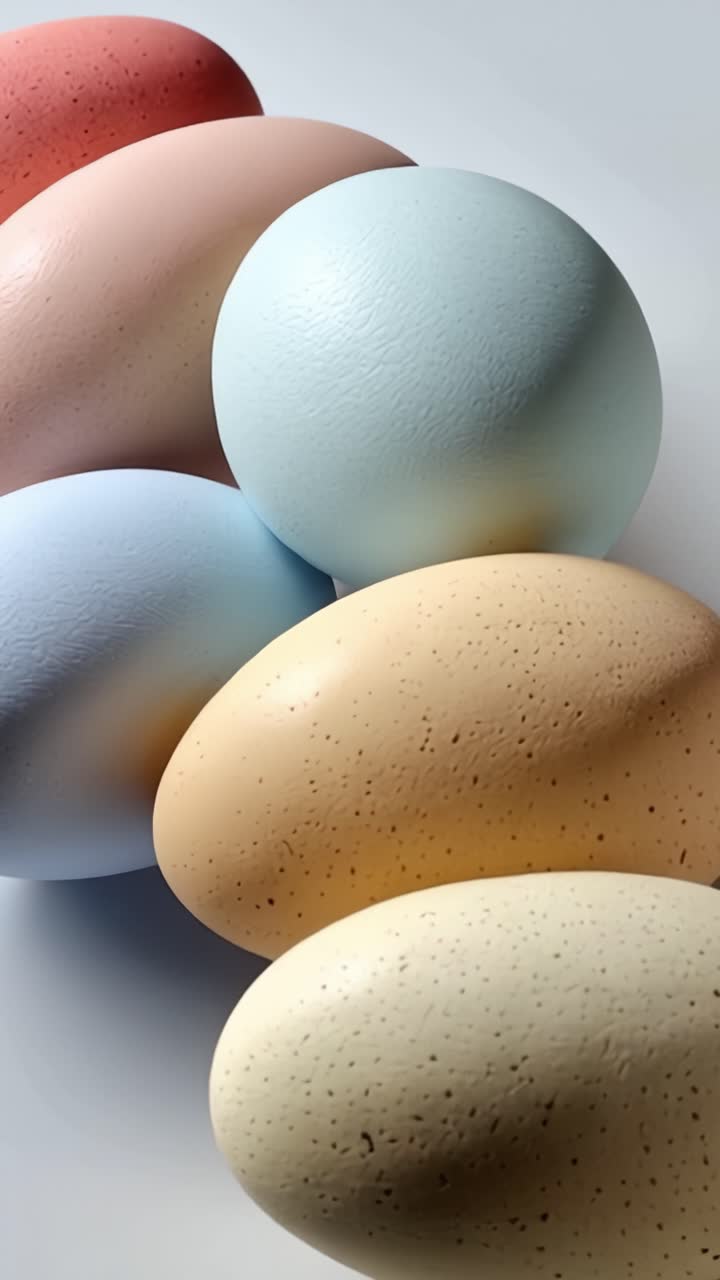Aesthetic Arrangement of Colored Eggs on a Soft Surface, Showcasing Pastel Hues, Textures, and Shadows for a Minimalist and Artful Presentation