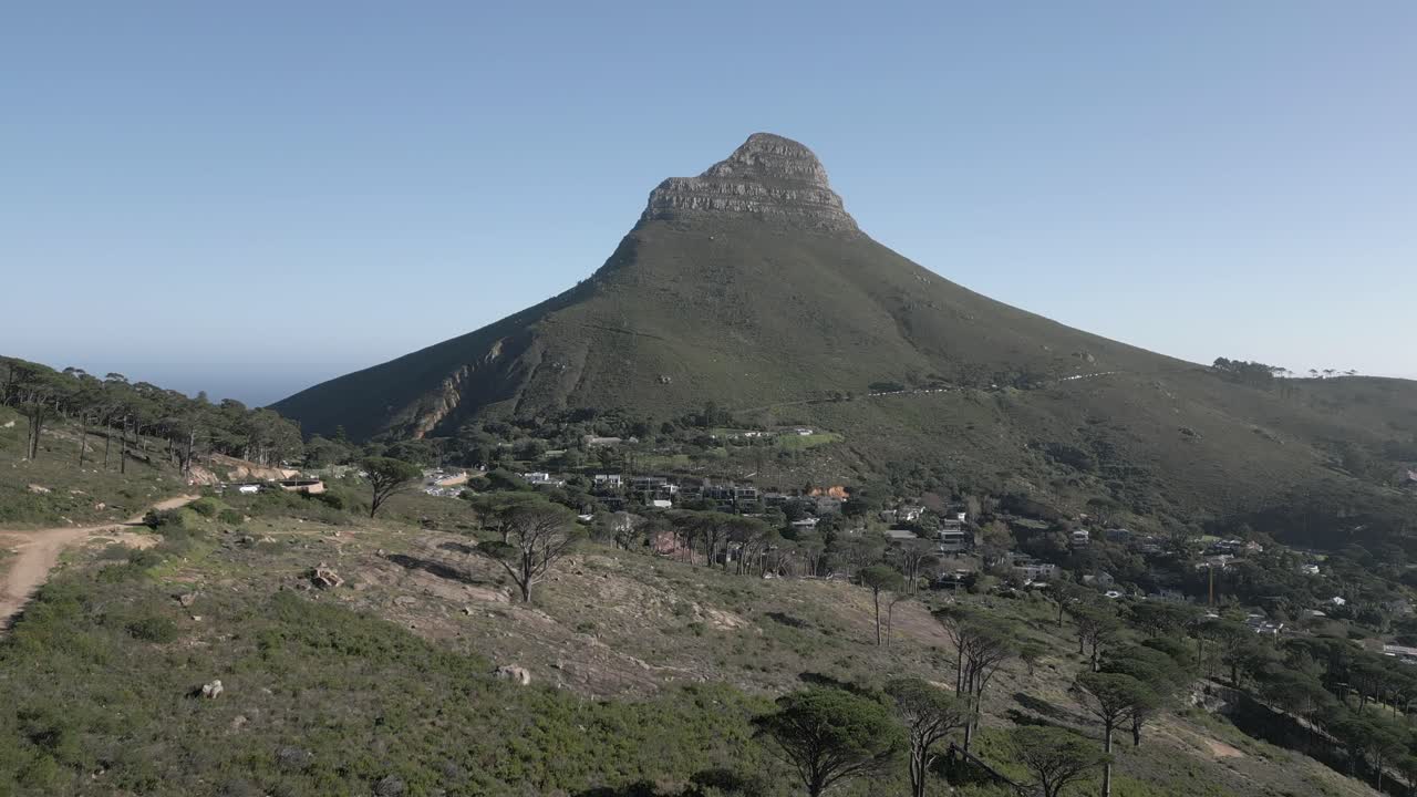 Rising aerial view of Lions Head mountain in South Africa
