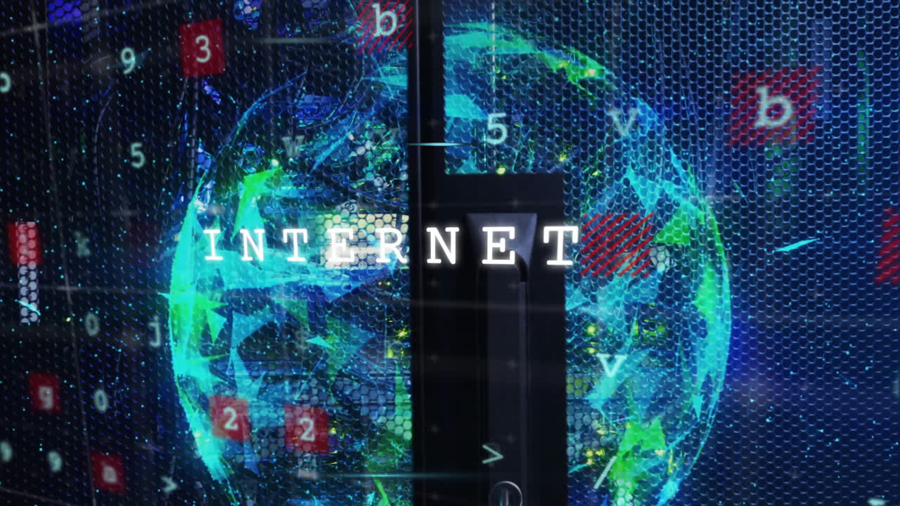 디지털 글로브를 통해 인터넷 텍스트 애니메이션, 숫자 및 데이터