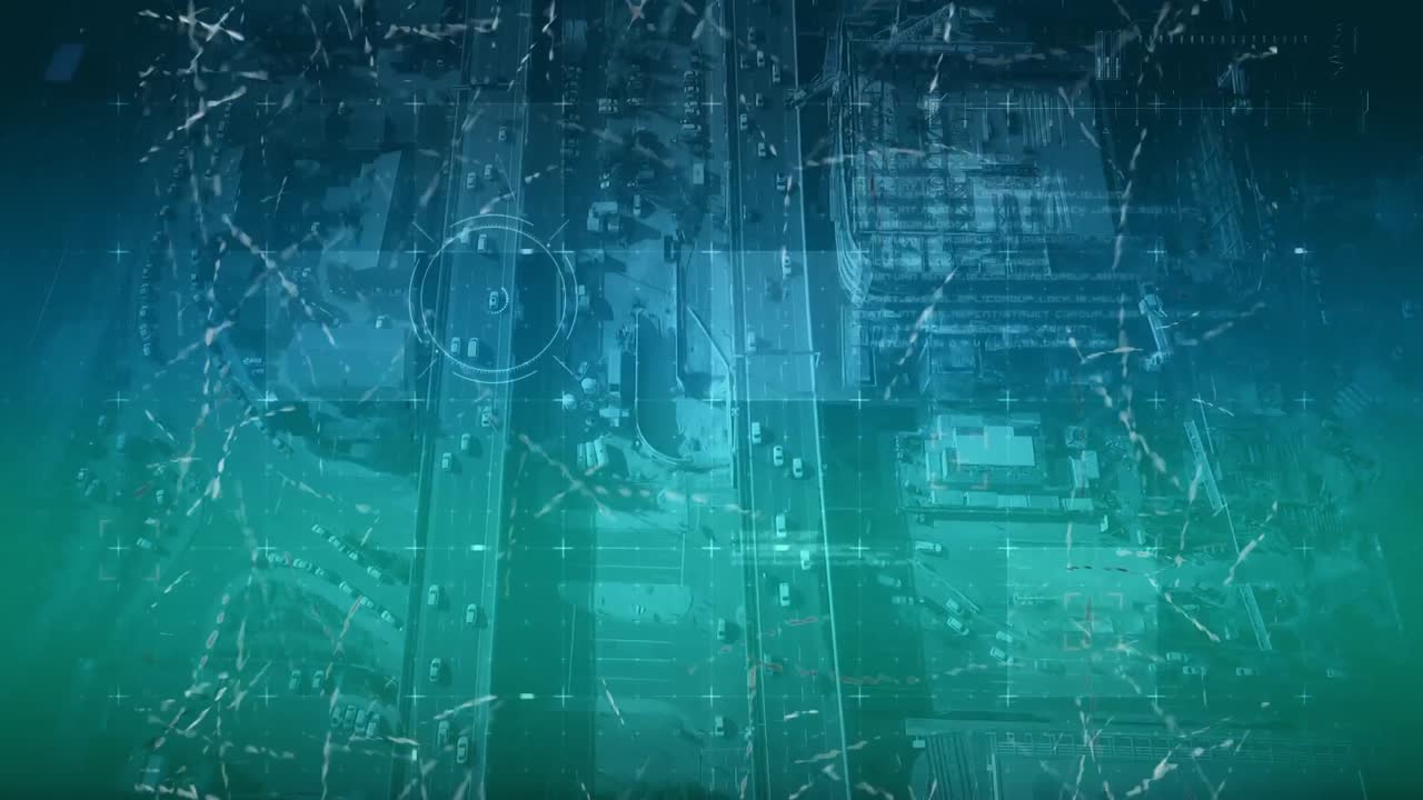 círculos futuristas y autopista con coches