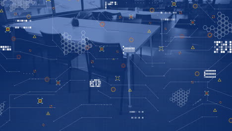 animation of financial data processing over empty office