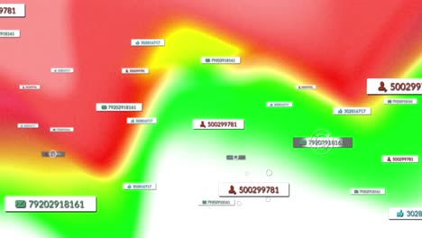animación de texto e iconos de redes sociales en fondo rojo y verde