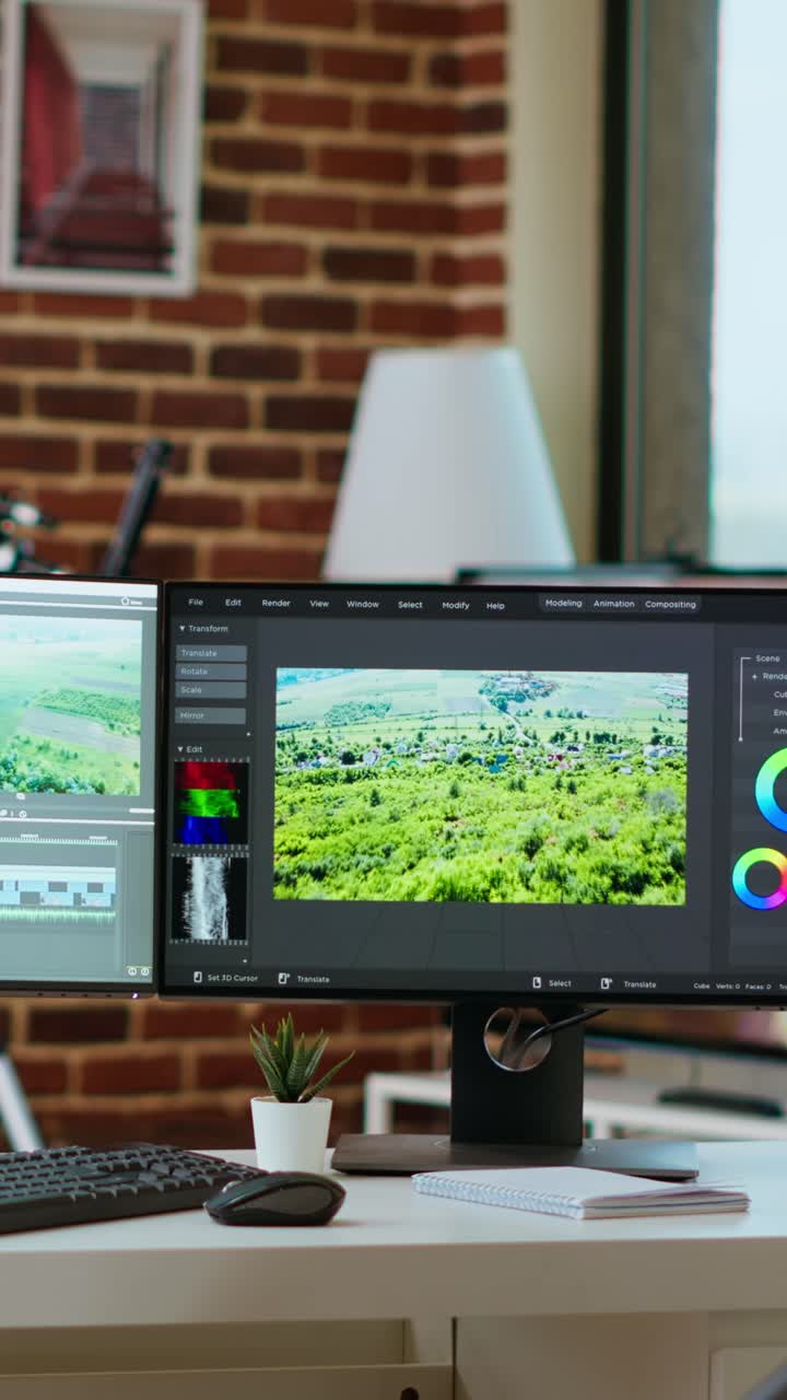 Video verticale Area di lavoro digitale moderna nel soggiorno, incentrata su tecnologia e produttività