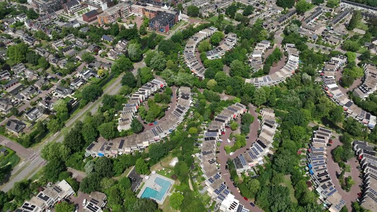 Schema circolare di un'area suburbana verde a Rozendaal, Leusden, Paesi Bassi