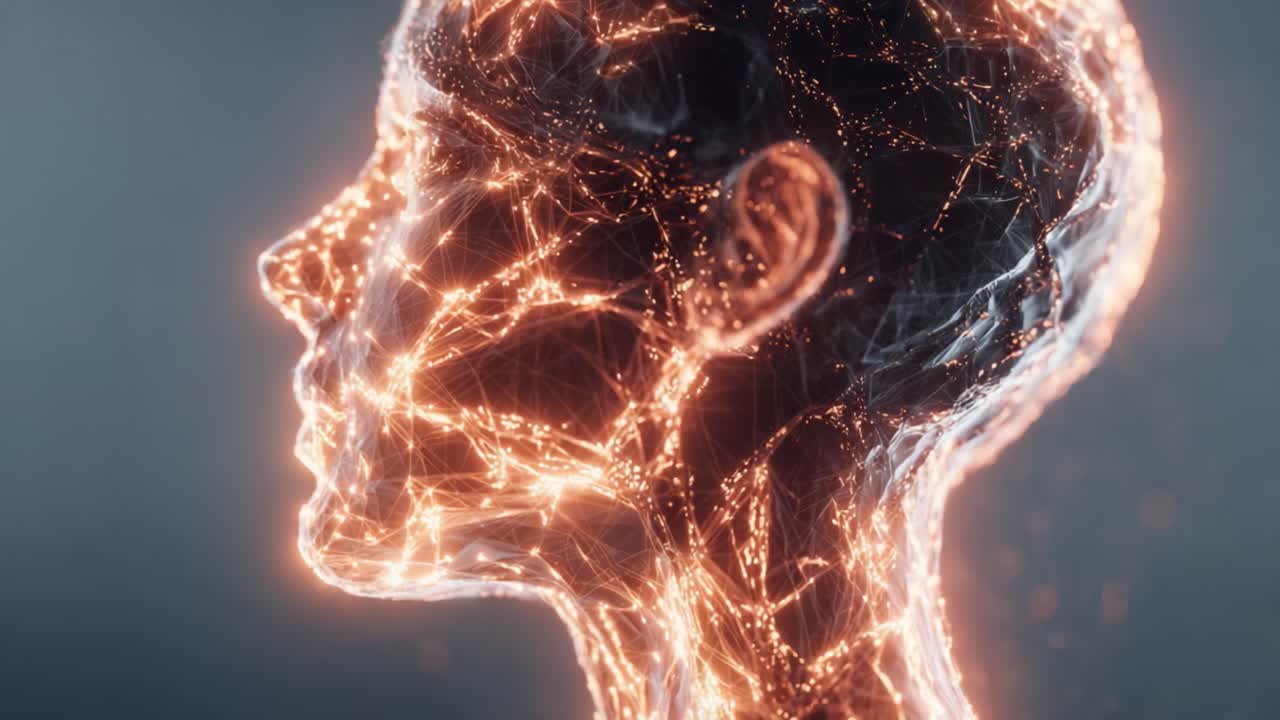 Exploring the Intricate Network of Neural Connections in a Futuristic Human-Like Figure, Illuminating Thought, Emotion, and Consciousness in a Digital Realm