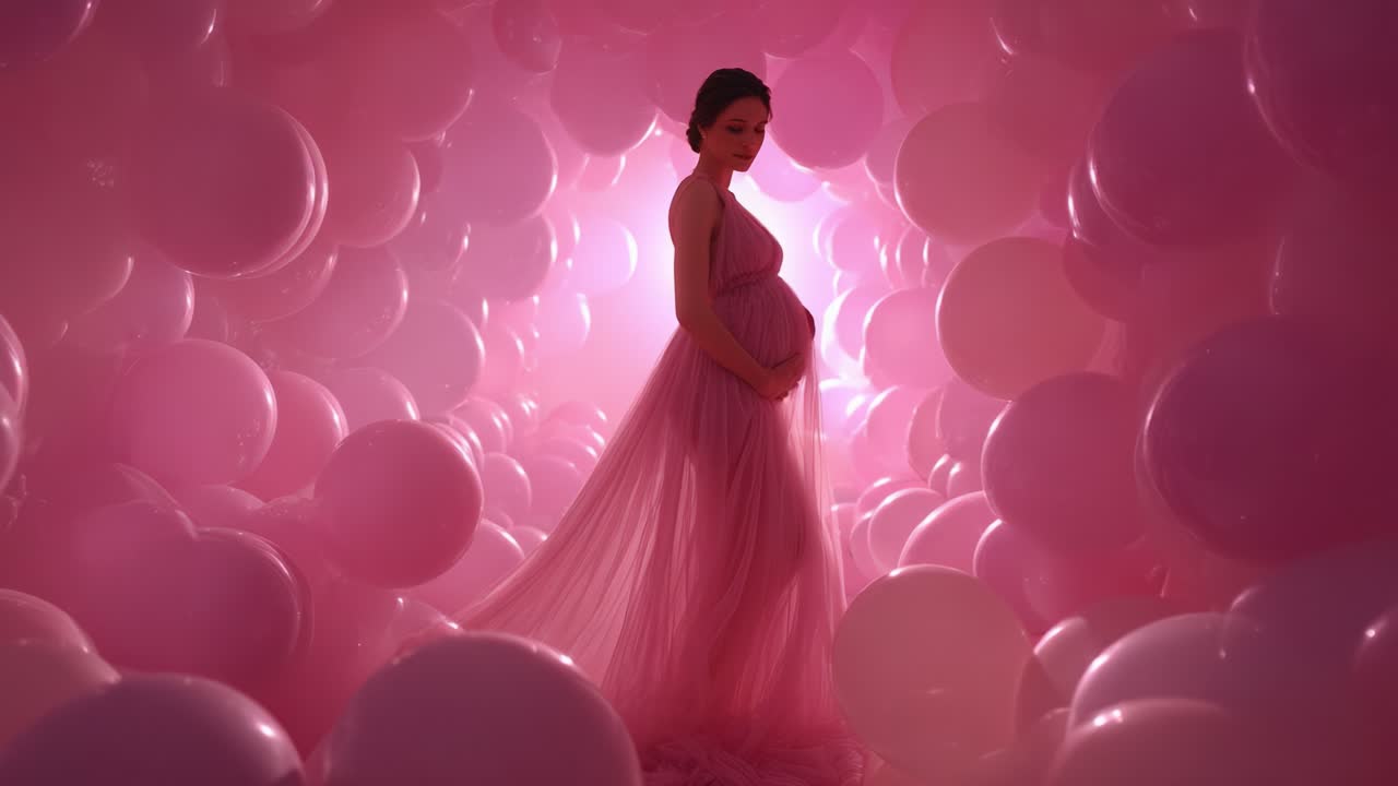 A Dreamy Motherhood Journey: Capturing the Essence of Anticipation in a Soft Pink Balloon Wonderland, Celebrating New Life and Beauty in Every Moment