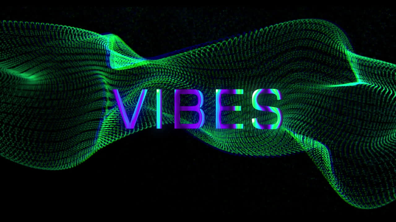 animación de vibraciones banner de texto sobre verde onda digital brillante contra fondo negro