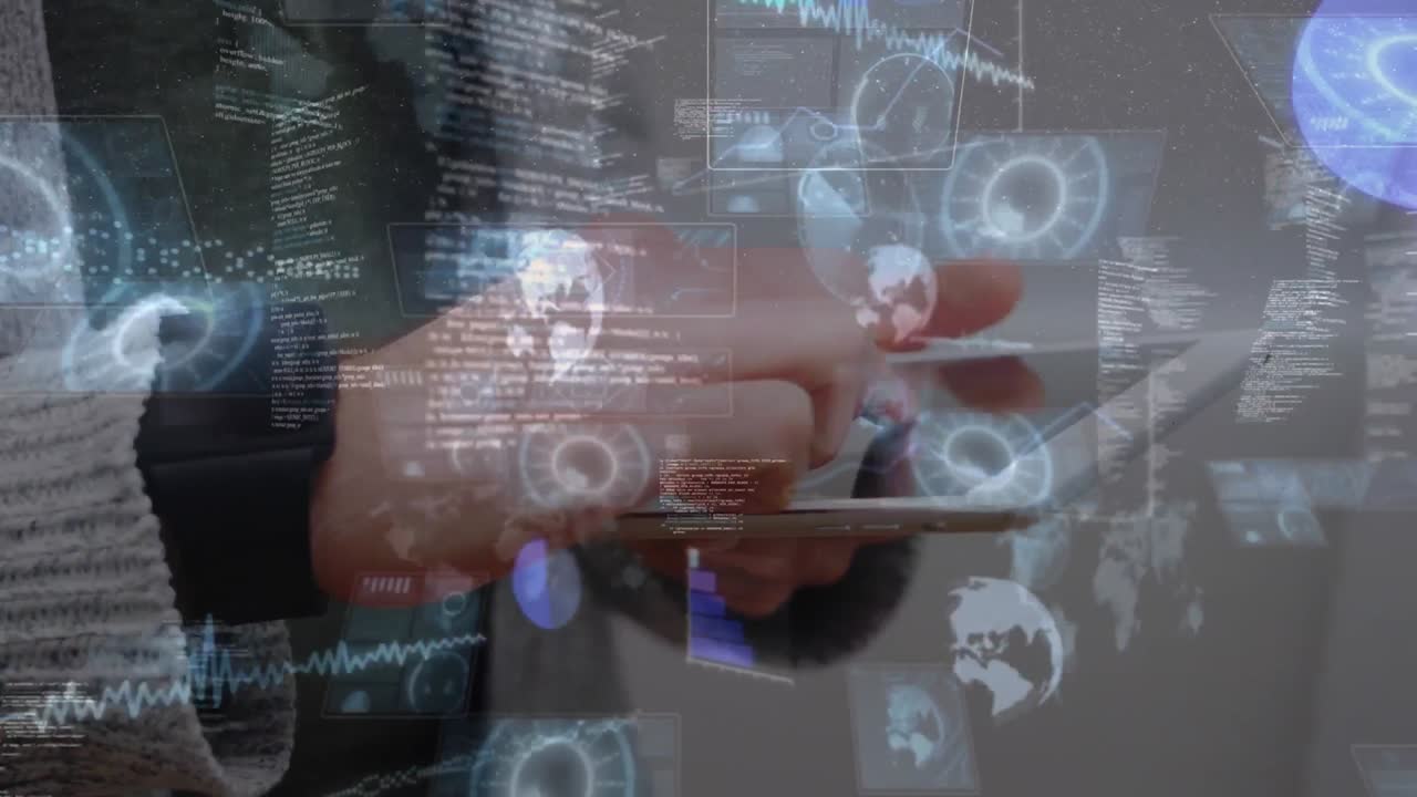 백신 주사기를 들고 있는 과학자에 대한 데이터 처리 애니메이션