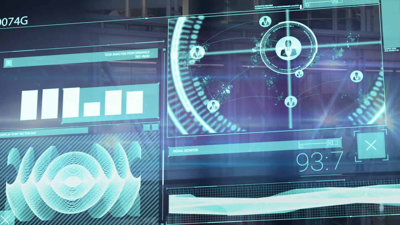 animación del procesamiento de datos sobre personas de negocios caminando