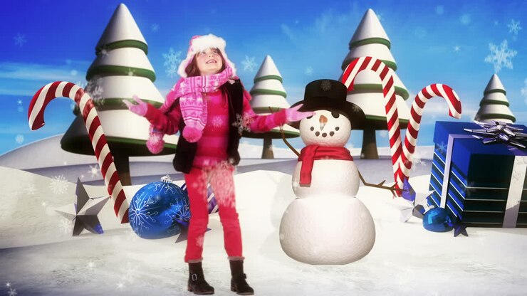 Little girl spinning in a winter wonderland