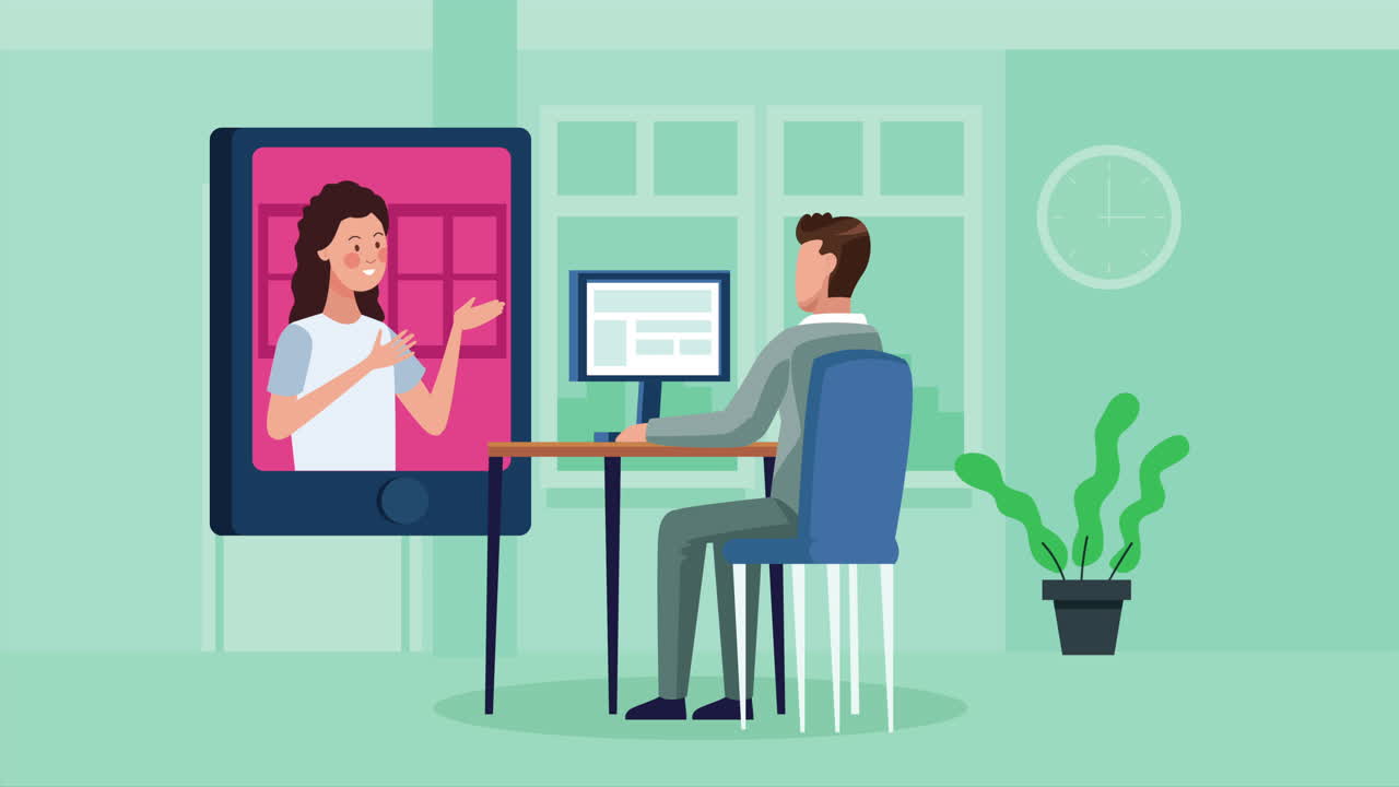 couple working in desktop and tablet connected online for covid19