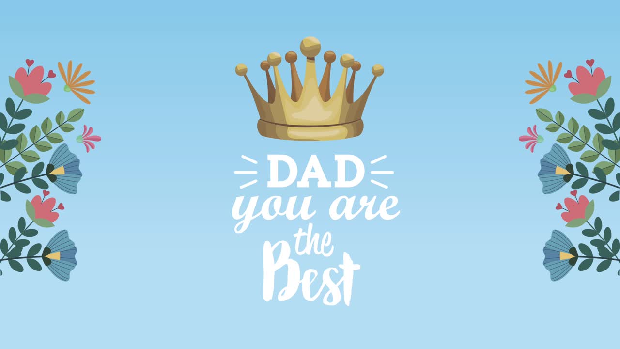 황금 왕관과 꽃이 있는 행복한 아버지의 날 편지 카드