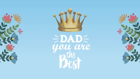 happy fathers day lettering card with golden crown and flowers