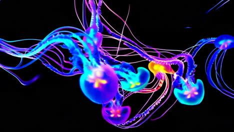 vibrant bioluminescent jellyfish in darkness