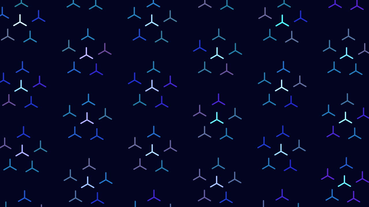 A striking seamless pattern of purple and blue triangles on a black backdrop. Geometric shapes form a visually captivating and stylish design