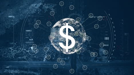 animación del signo de dólar sobre el globo