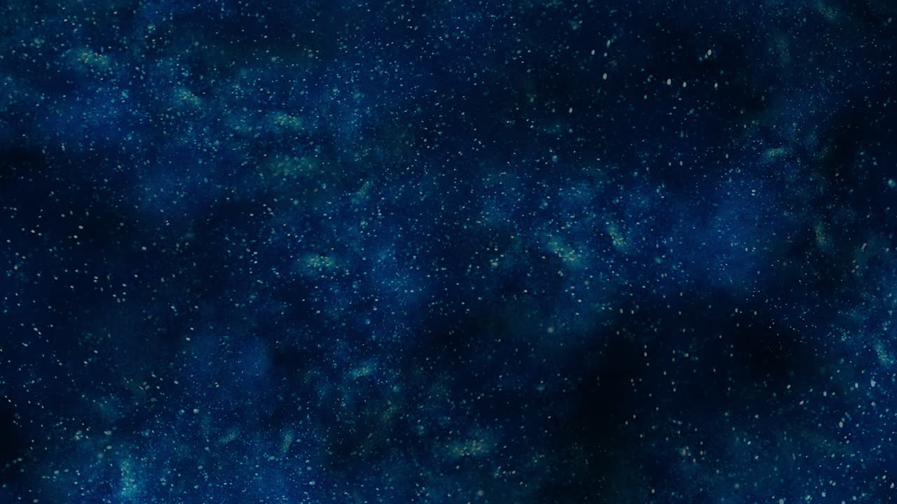 Universe with random flying stars and dust in blue clouds