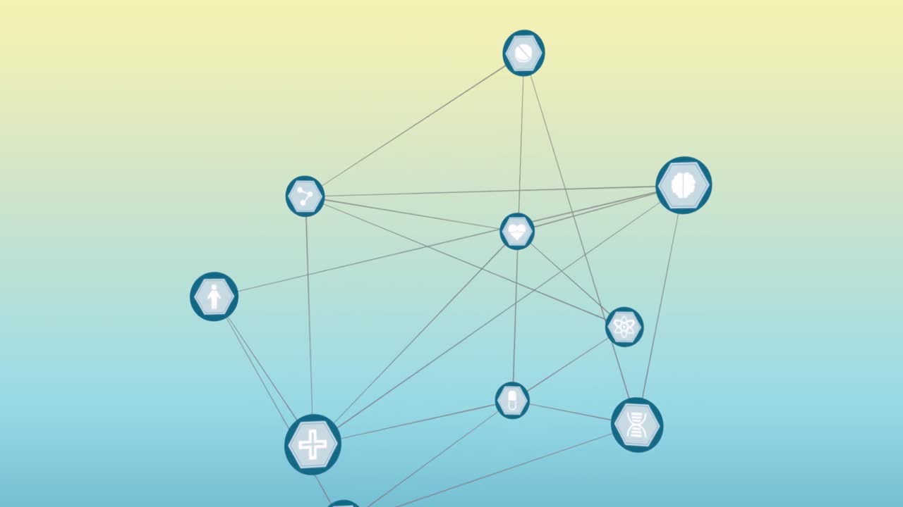 animación de iconos médicos sobre un fondo azul