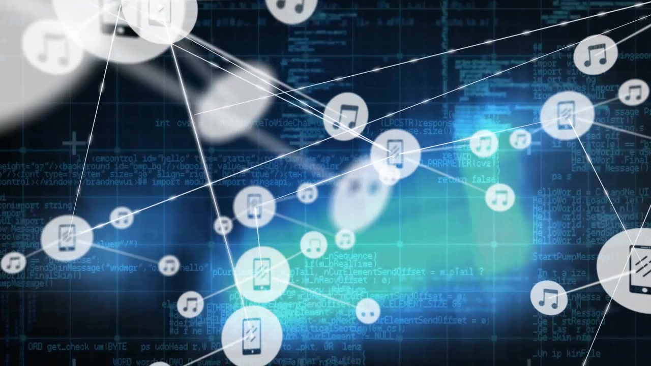 Digital Network Connection with Mobile Phone and Music Icons