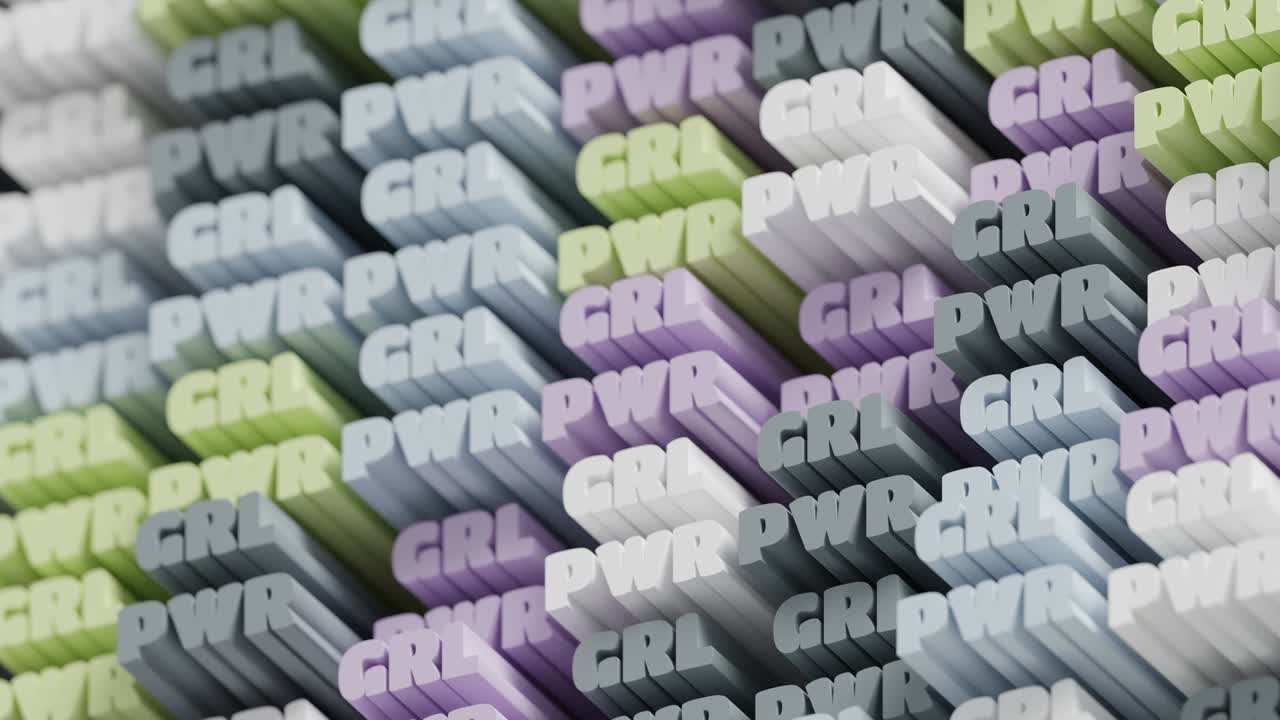 3d girl power animación en bucle para el fondo. fondo tipográfico abstracto con letras 3d. patrón de palabras feministas modernas y brillantes. bandera del movimiento de empoderamiento de las mujeres. día internacional de la mujer