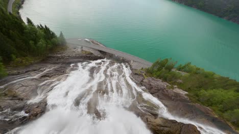 norway fpv waterfall furebergfossen dramatic shot