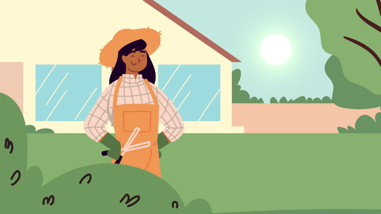 mujer jardinera animación de personajes profesionales