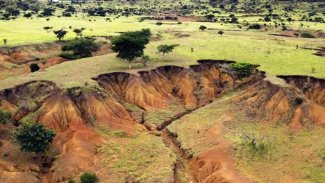 aerial view of land destroyed by soil erosion from bad agriculture practices. climate change and global warming