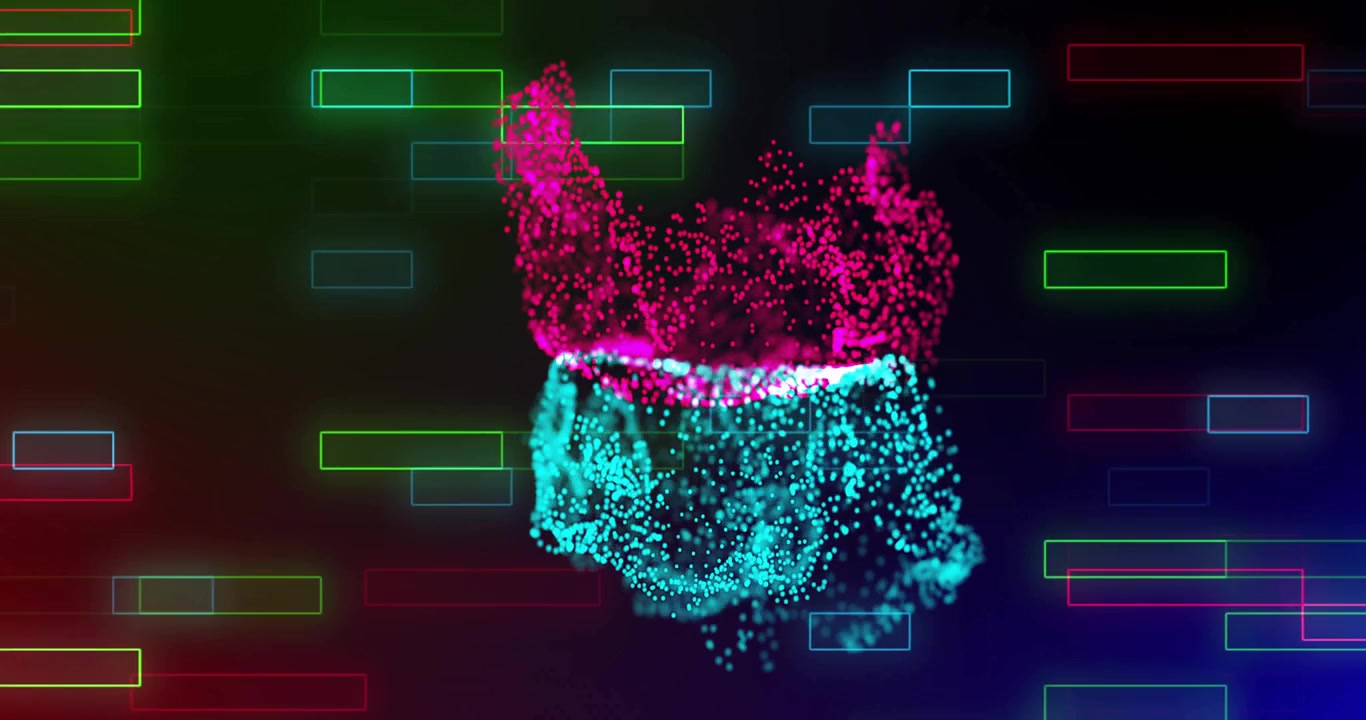 Abstract Digital Particles and Neon Rectangles Motion Background