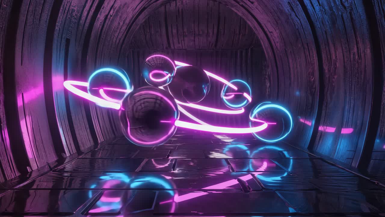 Abstract Futuristic Tunnel with Neon Spheres