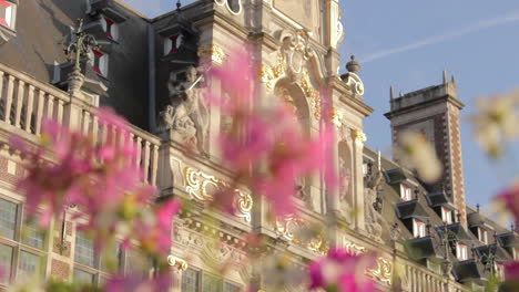 close up of flower statue in background