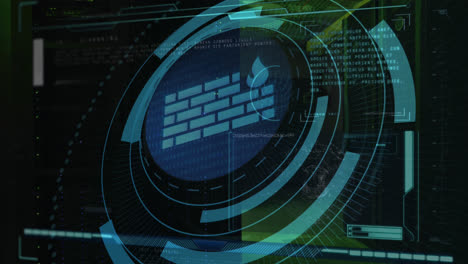 animation of wall icon and data processing over server room