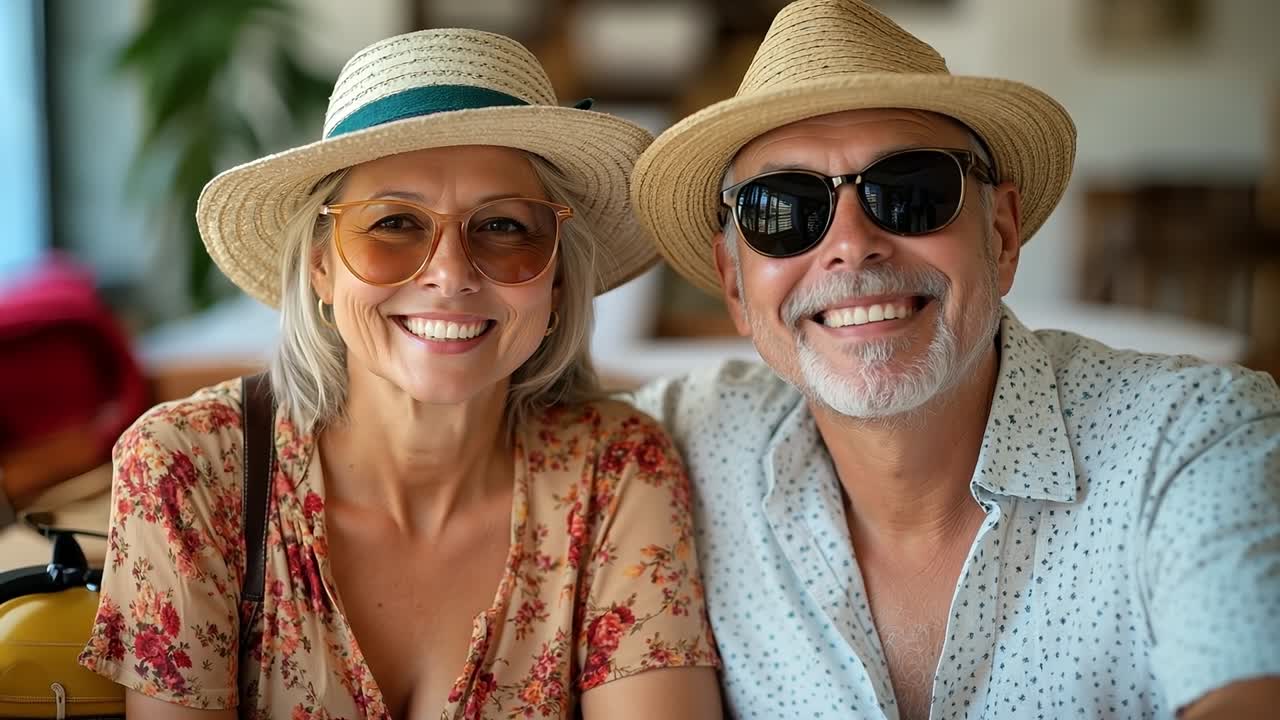 Мужчина и женщина в шляпах и солнцезащитных очках.