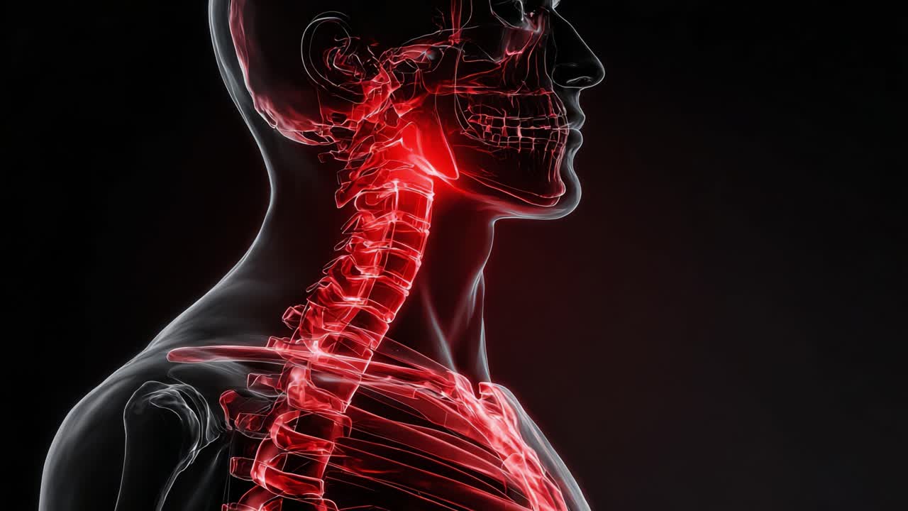 Visualizzazione Dettagliata della Colonna Vertebrale Cervicale Umana che Evidenzia la Sua Struttura e Funzione, Mostrando il Flusso Sanguigno e le Caratteristiche Anatomiche