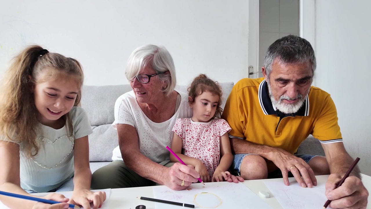 Grandparents Painting with Their Granddaughters