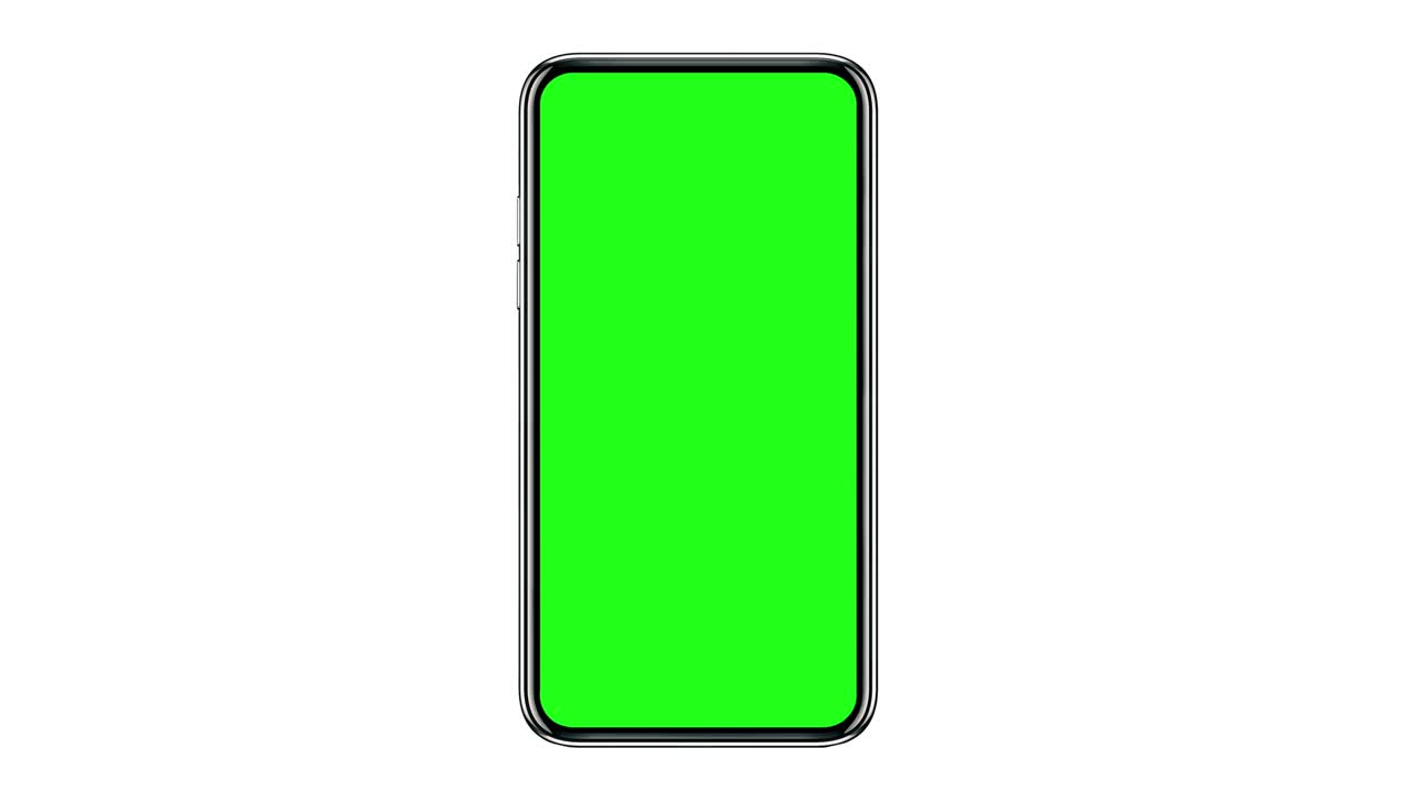 Smartphone med grøn skærm isoleret på hvid baggrund. 4K-animation med mobiltelefon-mockup og bevægelseszoom-effekt.
