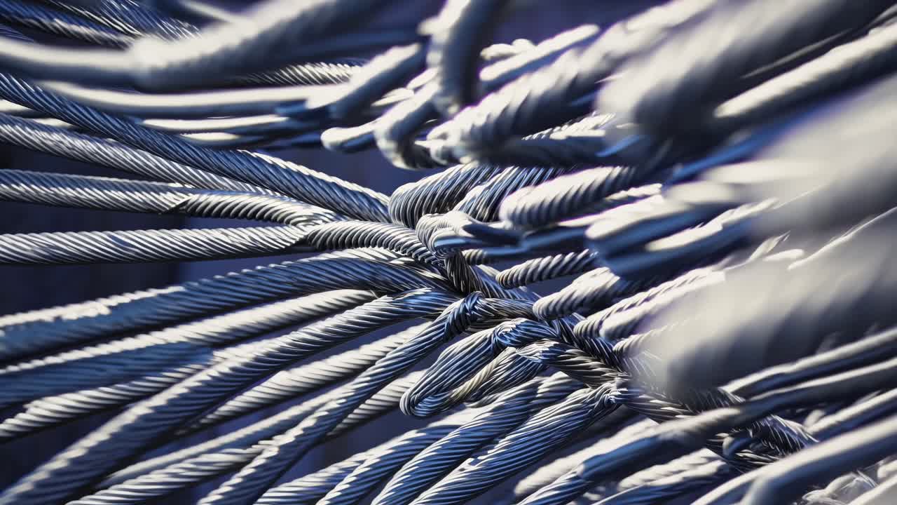 Close-up view of bundled steel cables