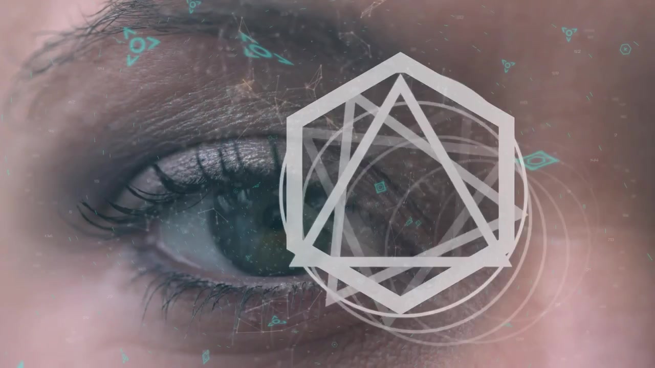 Animation von sich bewegenden Formen und Flecken über dem Auge.