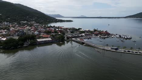 Lagoa-de-Conceicao-Town-in-Santa-Catarina-Brazil,-Mountain-Landscape-and-Neighborhood-Houses,-Florianopolis