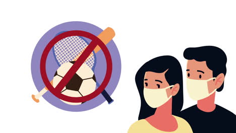 people wearing masks and sports equipment is prohibited.