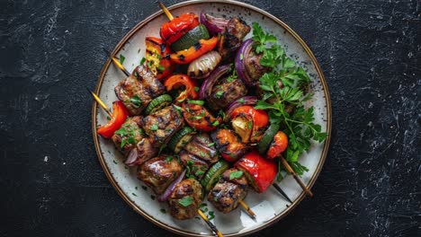 grilled meat skewers with vegetables