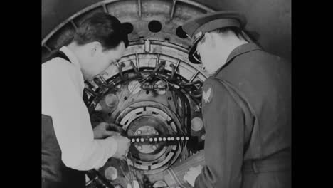 the wheel of a b29 airplane goes through tests in the 1940s